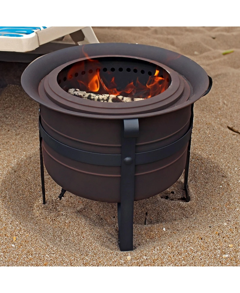 Cauldron-Style Outdoor Wood-Burning Steel Smokeless Fire Pit with Poker - 23"