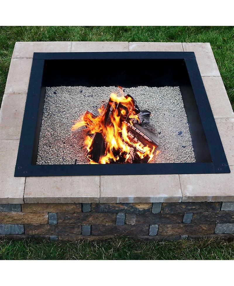 Outdoor Heavy-Duty Steel Portable Above Ground or In-Ground Square Fire Pit Liner Ring - Black