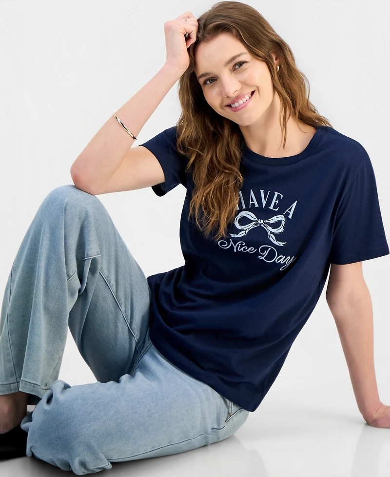 Grayson Threads, The Label Juniors' Bow Graphic-Print Tee