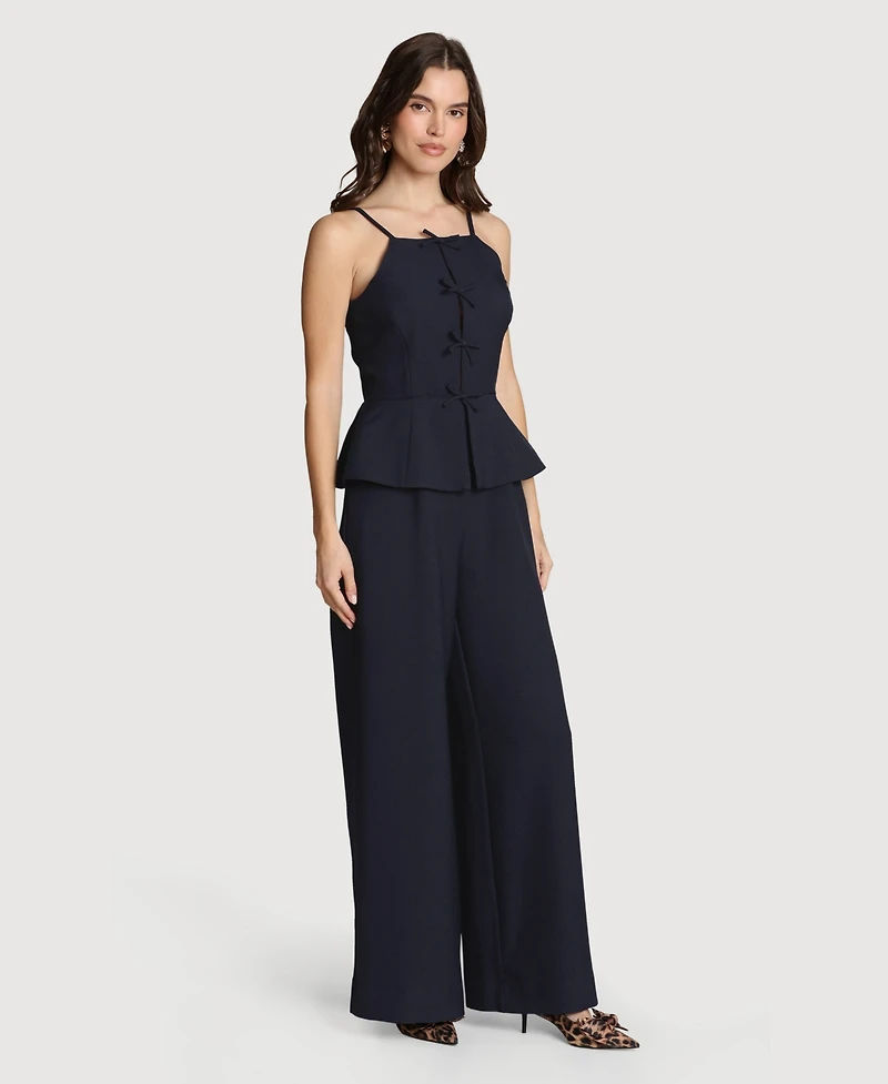 Avec Les Filles Women's Bow Vest Twofer Square Neck Jumpsuit
