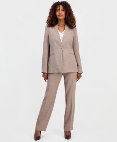 Kasper Womens Collarless Melange Jacket Sleeveless Ruffle Front Blouse Straight Leg Pants