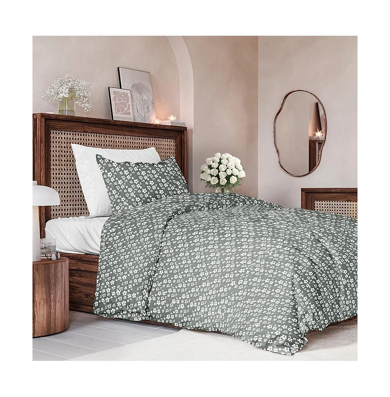 Cgk Unlimited Duvet Floral Cover Set with Pillow Sham, Zipper Closure & Corner Ties