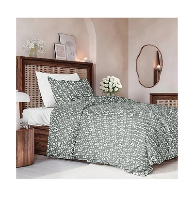 Cgk Unlimited Duvet Floral Cover Set with Pillow Sham, Zipper Closure & Corner Ties