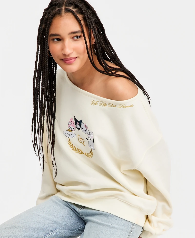 Love Tribe Juniors' Hello Kitty & Friends Off-The-Shoulder Fleece Sweatshirt