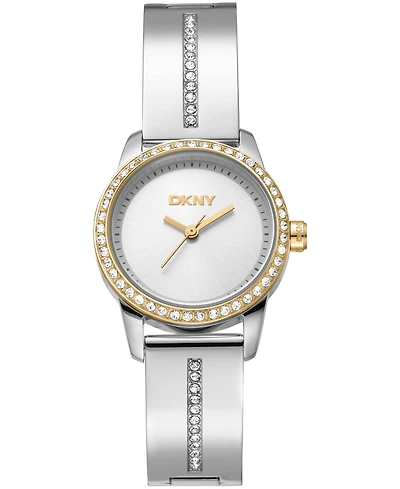 Dkny Women's Half Bangle Silver Dial Two-Tone Stainless Steel Watch 28mm