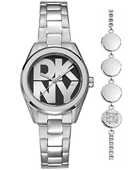 Dkny Women's Logo Quartz Stainless Steel Bracelet Watch 28mm Gift Set