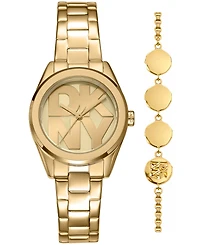 Dkny Women's Logo Quartz Gold-Tone Stainless Steel Bracelet Watch 28mm Gift Set
