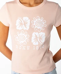 Roxy Women's Hibiscus Swirl Print 90s Baby Crew Neck T-Shirt