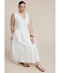 Eloquii Women's Zipper Detail Linen Maxi Dress