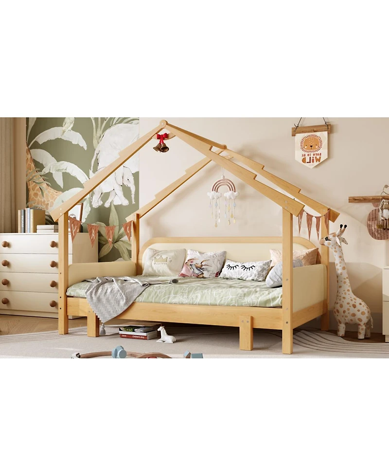 Streamdale Furniture Streamdale Twin Size Wood Treehouse Bed with Soft Cushion Rails