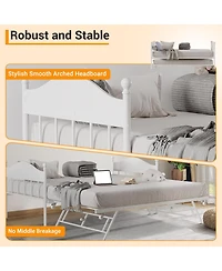 gaomon Twin Metal Daybed with Foldable Trundle, Space-Saving Sofa Bed with Heavy-Duty Steel Slats
