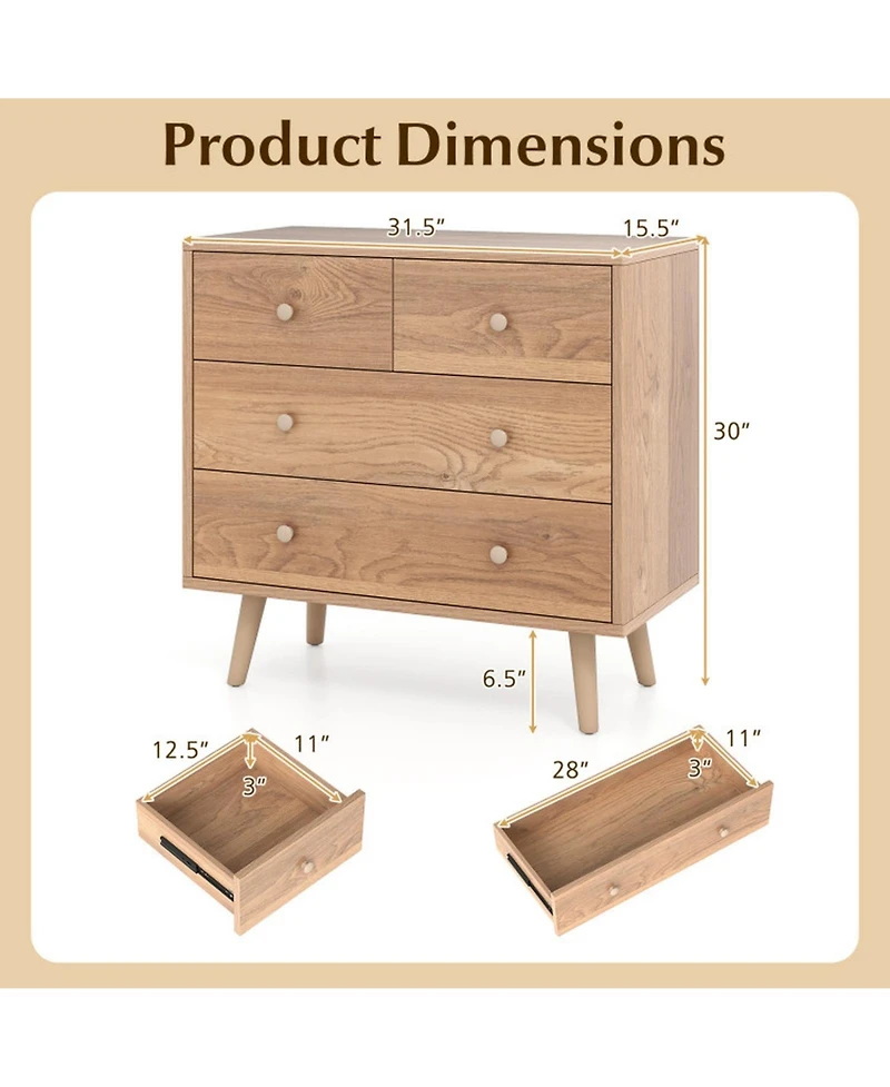Gouun Wide 4-Drawer Wooden Dresser for Bedroom