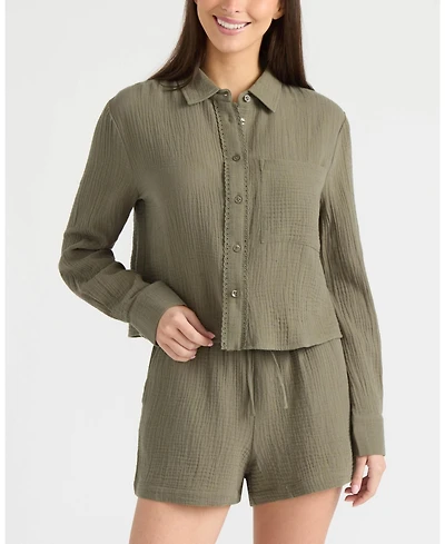 Ellen Tracy Women's Double Gauze Button Front Shirt