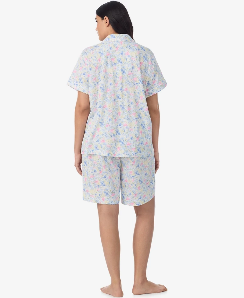 Lauren Ralph Plus Notch Collar Top and Bermuda Pajama Shorts, 2-Piece Set