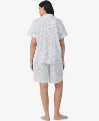 Lauren Ralph Plus Notch Collar Top and Bermuda Pajama Shorts, 2-Piece Set