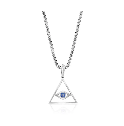 Metallo Stainless Steel, Triangle Evil Eye Cz Necklace