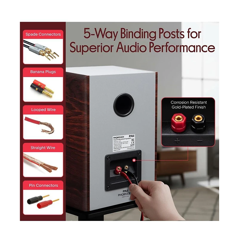 Pyle 5.25 Home Theater Bookshelf Speakers - 2-Way HiFi Sound with Wall Mount Bracket (PHQBS53CH)