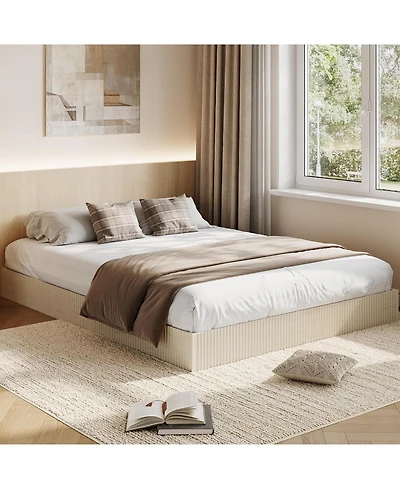 gaomon Queen Wood Fluted Design Solid Support Platform Bed Frame