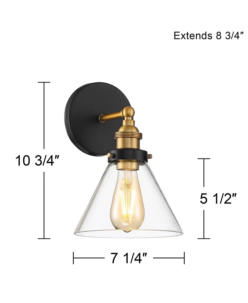 360 Lighting Burke Industrial Modern Wall Light Sconce Warm Brass Hardwire 7 1/4" Fixture Led Clear Glass for Bedroom Bathroom Vanity Reading