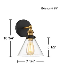 360 Lighting Burke Industrial Modern Wall Light Sconce Warm Brass Hardwire 7 1/4" Fixture Led Clear Glass for Bedroom Bathroom Vanity Reading