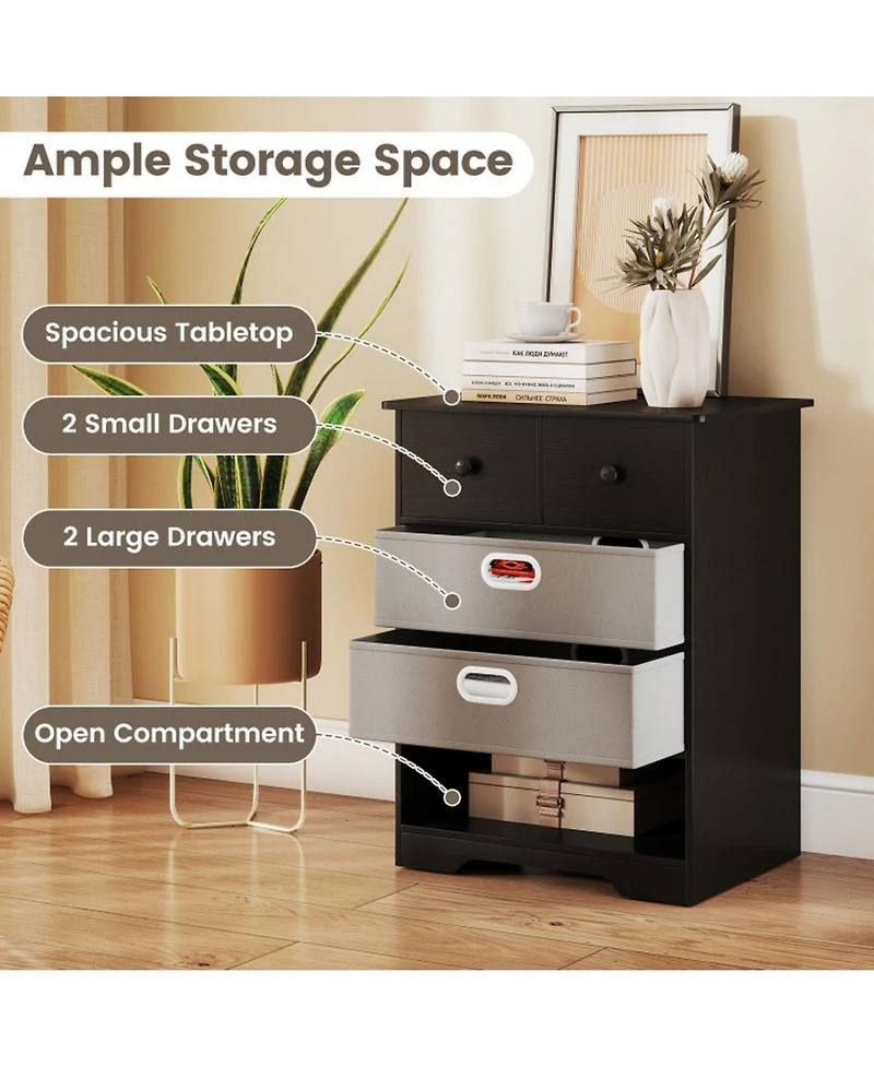 Gouun 4-Drawer Modern Chest Dresser with Open Shelf and Fabric Drawers