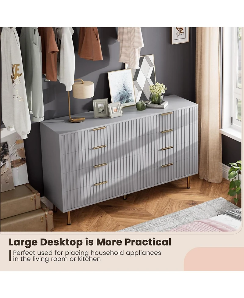 gaomon Tall Fluted 8-Drawer Dresser, Modern Chest with Metal Handle