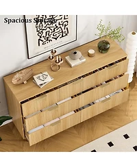 gaomon 55" Wide 7-Drawer Fluted Dresser, Modern Wooden Double Chest for Hallway