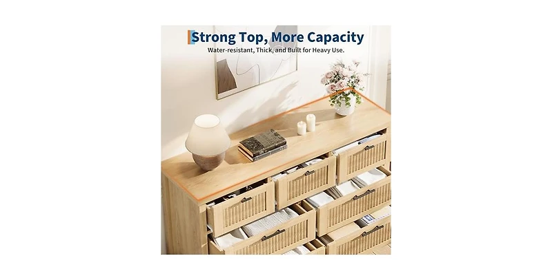 gaomon Fluted 7 Drawers Dresser for Bedroom, 47.4 Inch Wide Wood Chest of Drawers, Large Clothes Storage Cabinet