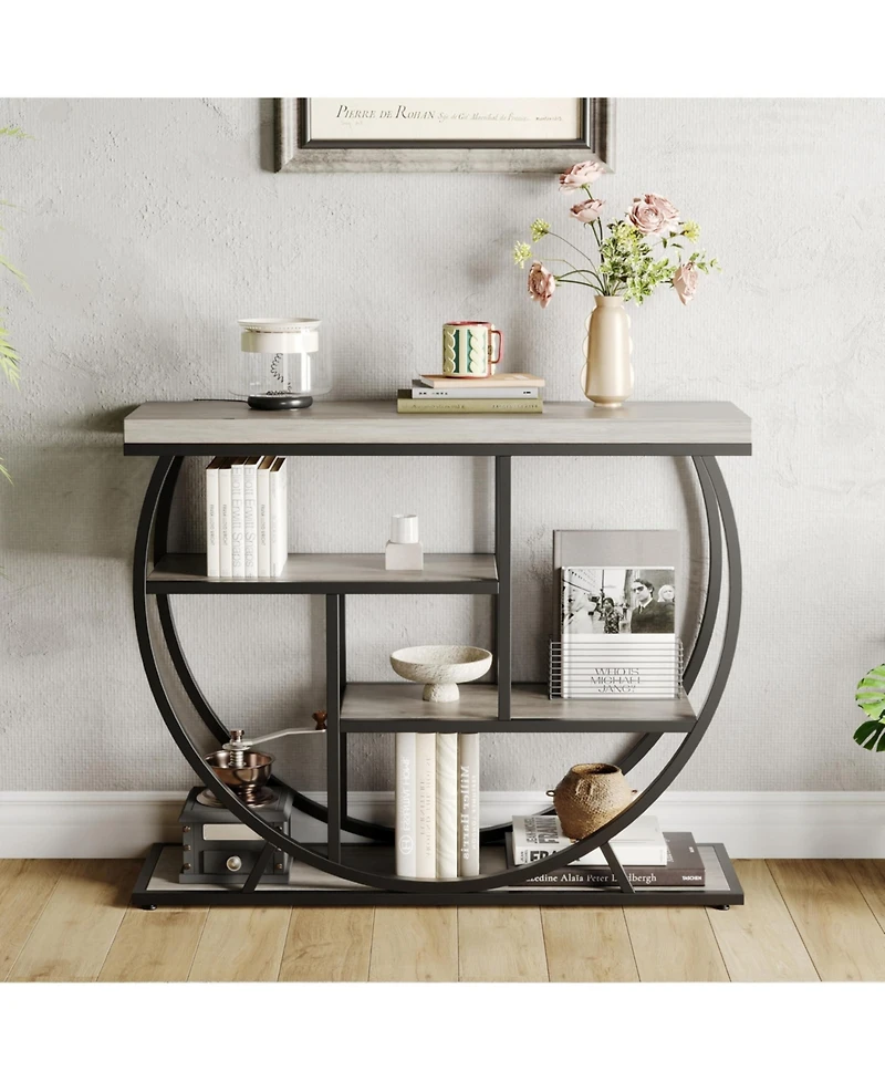 gaomon 39" Narrow Entryway Console Table with 4-Tier Storage and Half-Circle Base, for Living Room, Hallway and Foyer