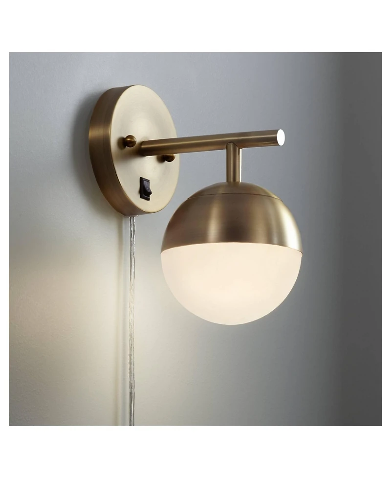 360 Lighting Mid Century Wall Lamps with Usb Port Brass Plug-In 5 1/2" Light Fixture Frosted Glass Shade for Bedroom Reading