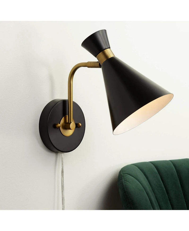 360 Lighting Modern Wall Lamp with Usb Port Matte Brass Plug-In 6 1/4" Light Fixture Cone Shade for Bedroom Bedside House Reading