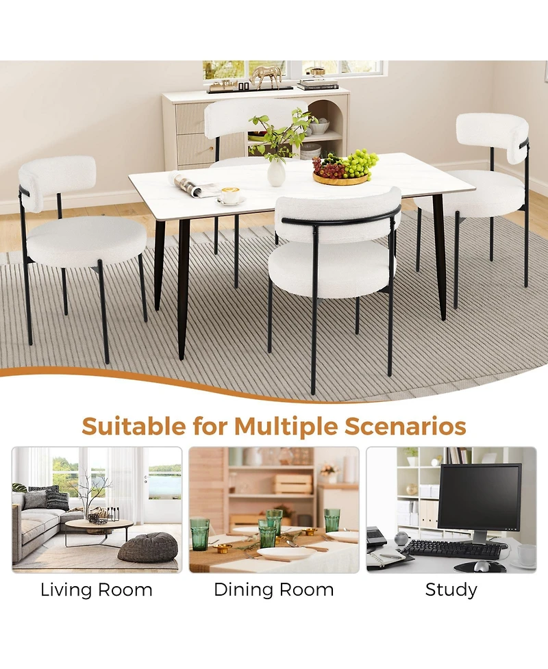 Gymax Round Dining Chairs Set of 2 with Curved Backrest Filled Sponge Metal Legs