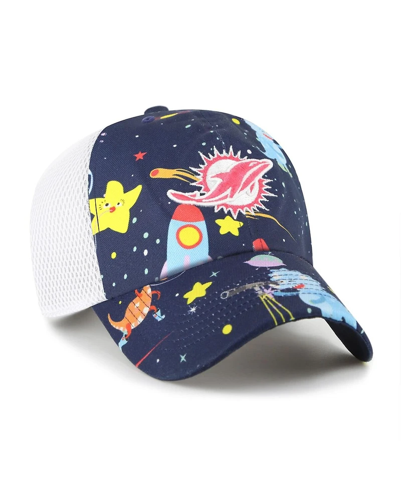 '47 Brand Big Boys and Girls Navy Miami Dolphins Space Dino Adjustable Trucker Hat