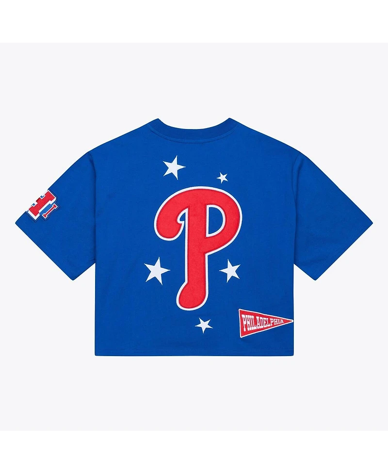 Mitchell & Ness Women's Royal Philadelphia Phillies Pep Rally Cropped Boxy T-Shirt