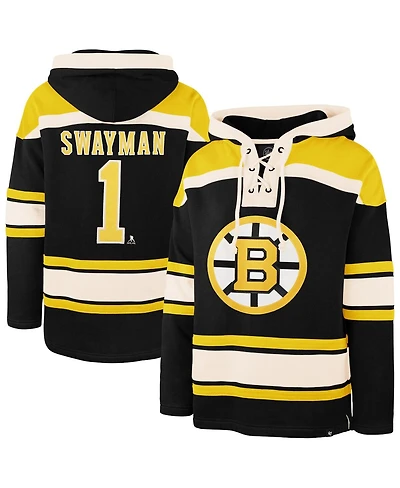 '47 Brand Men's Jeremy Swayman Black Boston Bruins Player Name Number Lacer Hoodie