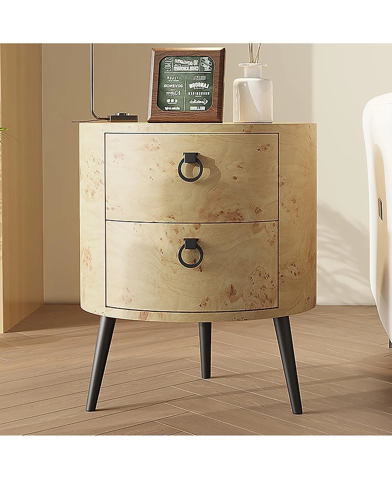 gaomon Round Side Table with Drawers (Bedside/Accent)