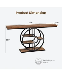 gaomon 55" Industrial Narrow Console Sofa Table with O-Shaped Metal Frame and 5-Tier Storage