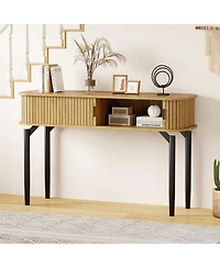 gaomon 47" Modern Wooden Fluted Console Table with Sliding Door and Storage, Sofa Table for Living Room