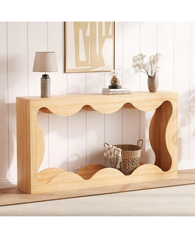 gaomon 63" Farmhouse Narrow Console Sofa Table with Scalloped Design and Storage, Entryway and Hallway Table