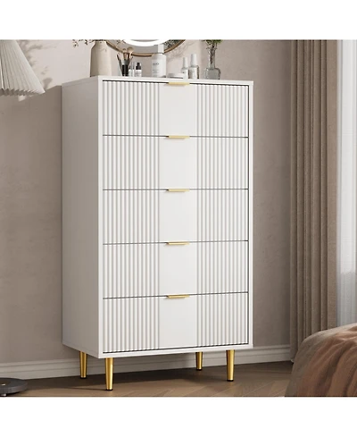 gaomon Fluted Dresser for Bedroom with Drawers, Tall Modern Chest of Drawers with Metal Handle, Wooden Closet Clothes Storage Organizer