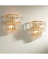 Vienna Full Spectrum Magnificence Modern Wall Light Sconces Set of 2 Hardwired 10" Fixture Demilune Clear Crystal for Bedroom Bathroom