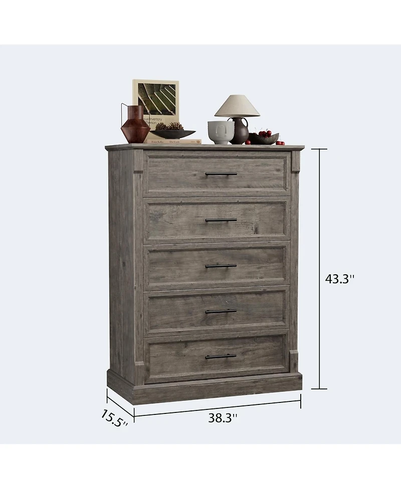 gaomon Farmhouse 5-Drawer Dresser, Wooden Chest for Bedroom Storage