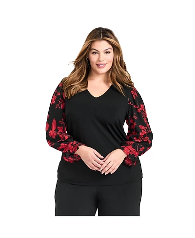 Avenue Plus Scarlet Mix Media Women's Top