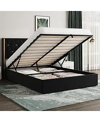 gaomon Queen Lift-Up Storage Bed Frame with Velvet Wingback Headboard, Hydraulic Storage