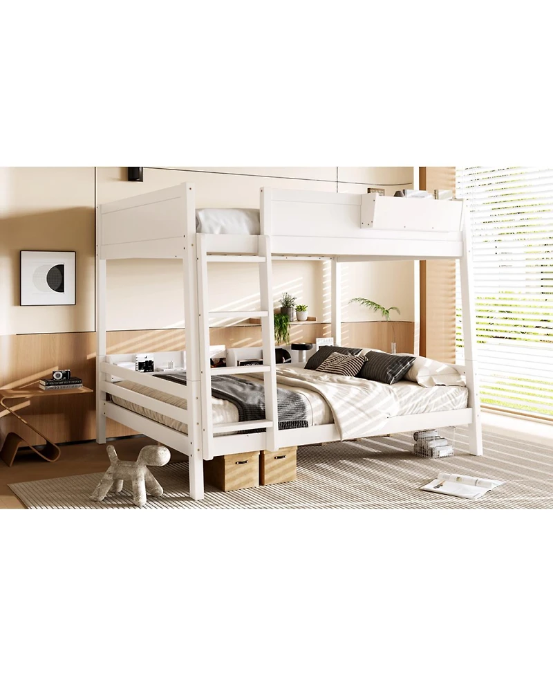 Streamdale Furniture Queen Bunk Bed w/ Storage Shelf and Bookshelf