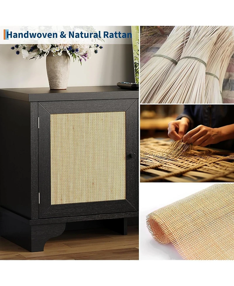 gaomon Rattan Tv Stand for TVs Up to 65 Inches, Boho Entertainment Center Cabinet with Open Shelf, Media Console Table Living Room, Bedroom