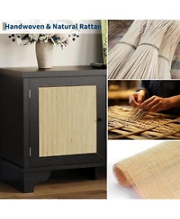 gaomon Rattan Tv Stand for TVs Up to 65 Inches, Boho Entertainment Center Cabinet with Open Shelf, Media Console Table Living Room, Bedroom