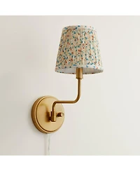 Possini Euro Design Ophelia 9 1/2"H Warm Brass Plug-In Floral Pleated Shade Wall Sconce