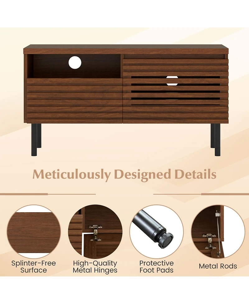 Sugift Mid Century Fluted Tv Stand for 40 in Tv with Open Storage