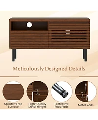 Sugift Mid Century Fluted Tv Stand for 40 in Tv with Open Storage